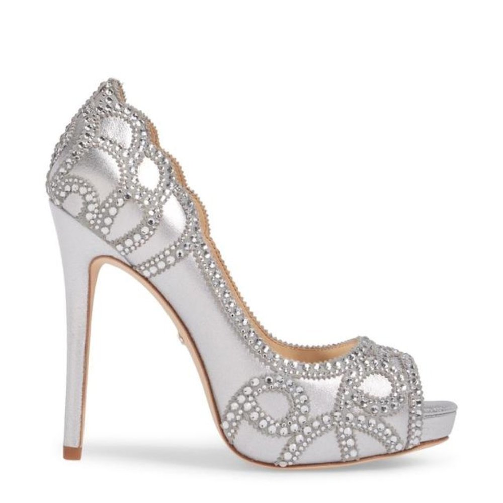 Badgley Mischka Karma Ii Embellished Shimmer-suede Pump Platforms - Picture 6 of 13